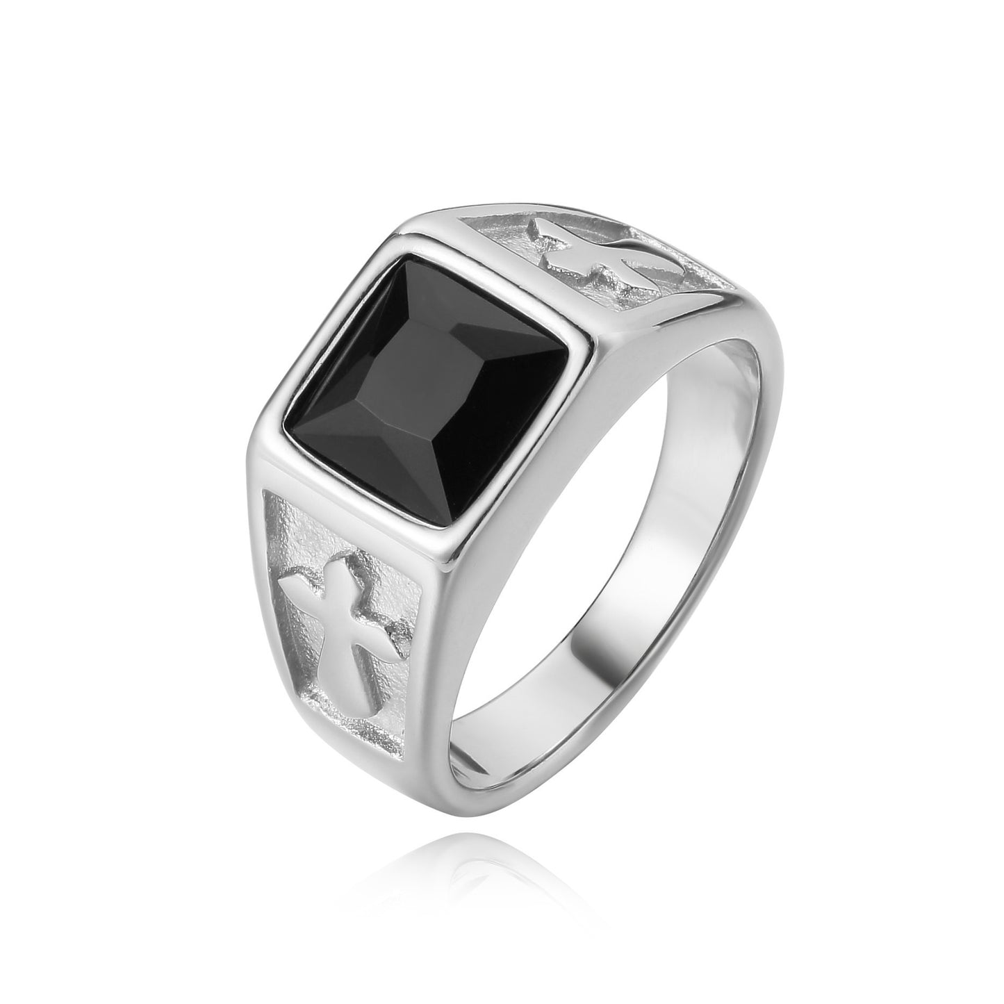 Planderful Everyday Genie Zircon Titanium Steel Ring Unisex Cross Design Bold Statement