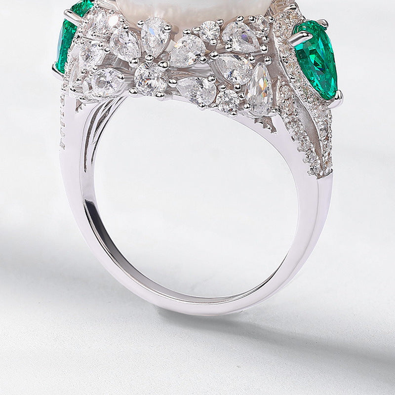 Planderful Pear-Cut Lab-Grown Emerald Sterling Silver Ring – Style 2