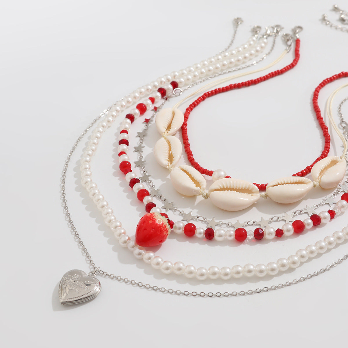 Shell Heart Pearl-Style Beach Necklace Set