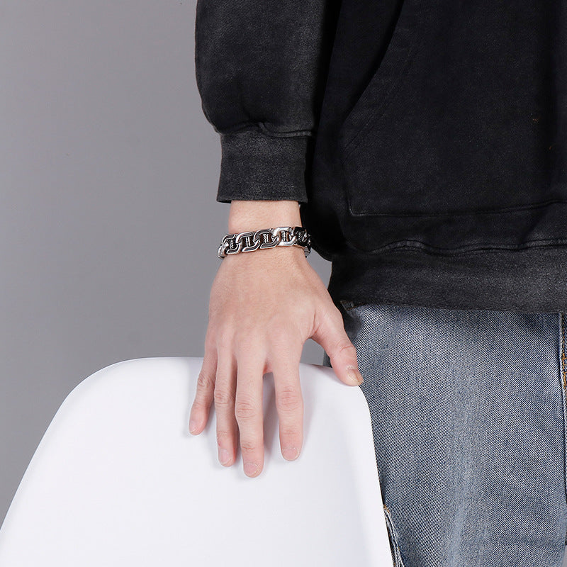 Creative Punk Style Men's Bracelet with Hollow Dice and Dot Design in Titanium Steel