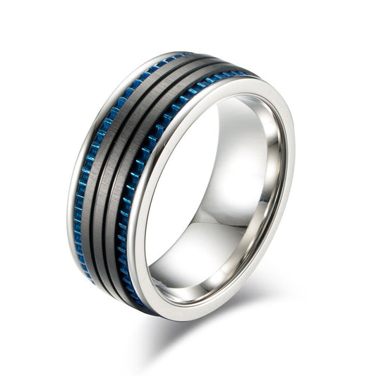 E-commerce Supply Titanium Steel Men's Brushed Ring Blue Black
