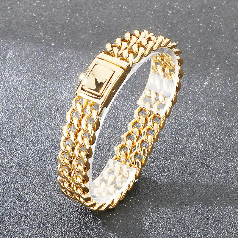 Bracelet – Stainless Steel Double-Layer Four-Sided Grinding Cuban Chain Men's