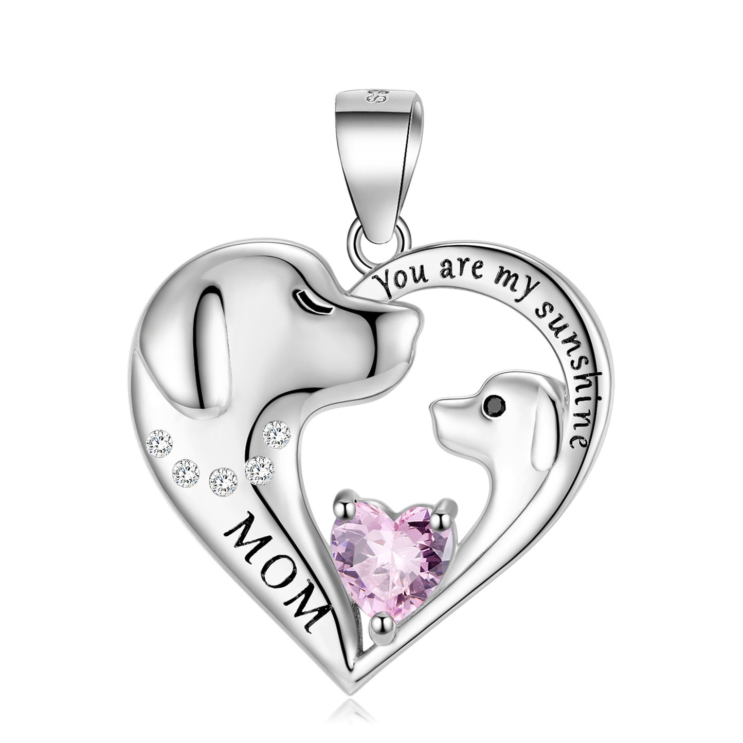 Cute Dog Zircon Heart Shape Pendant Silver Necklace