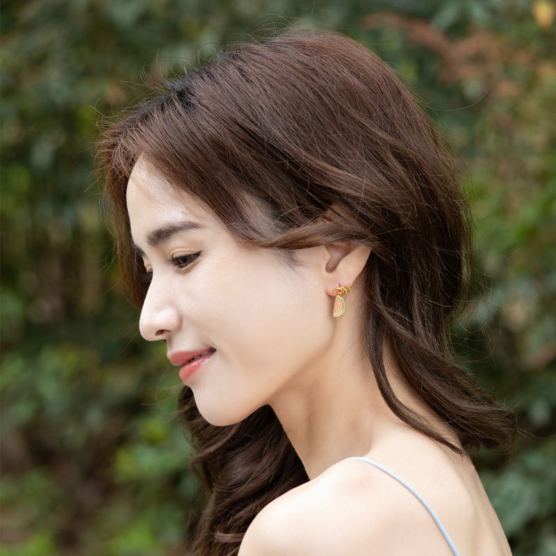 Red and Green Zircon Watermelon Pendant Sterling Silver Drop Earrings