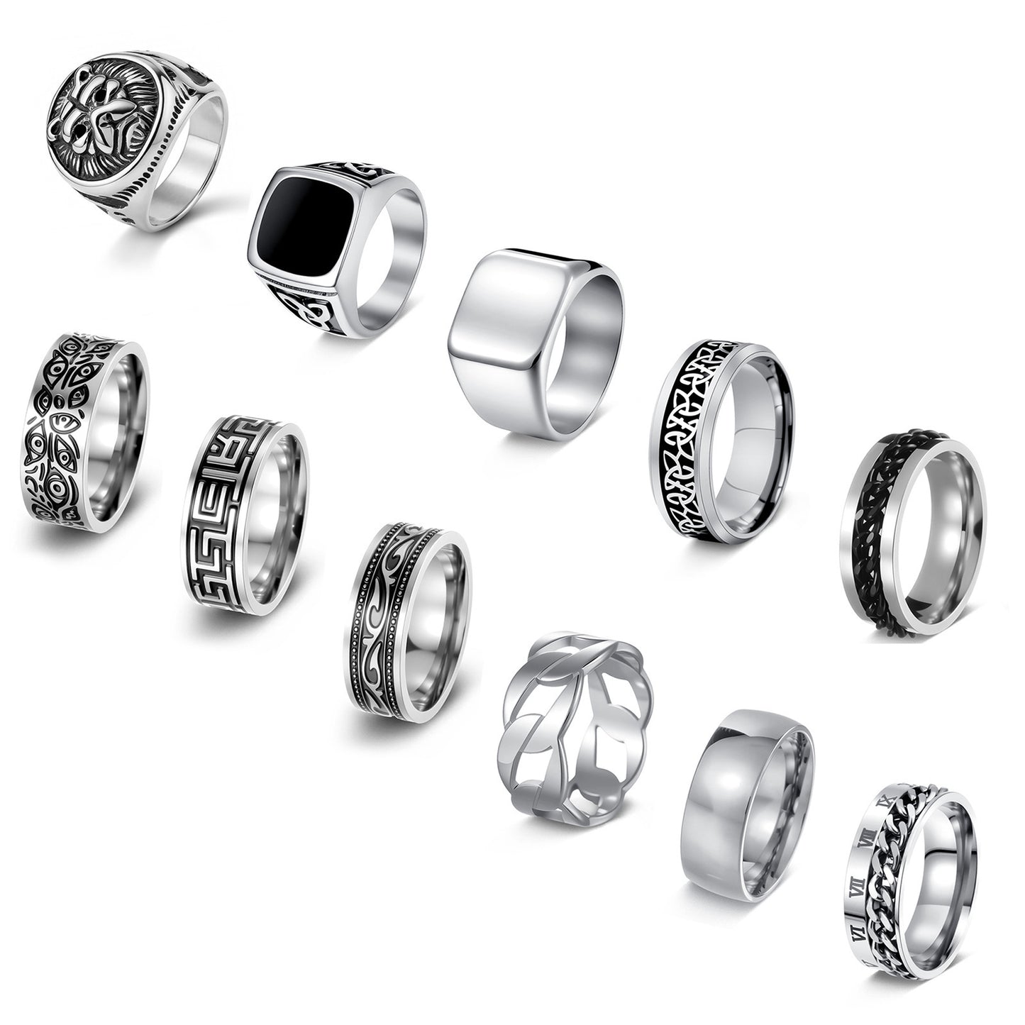 Planderful Everyday Genie Stainless Steel Ring Set For Men Lion Head Retro Hip Hop Unisex Jewelry Do Not Fade
