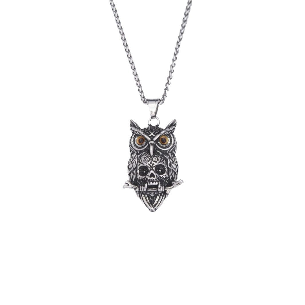 Retro Owl Skull Stainless Steel Pendant Necklace for Men