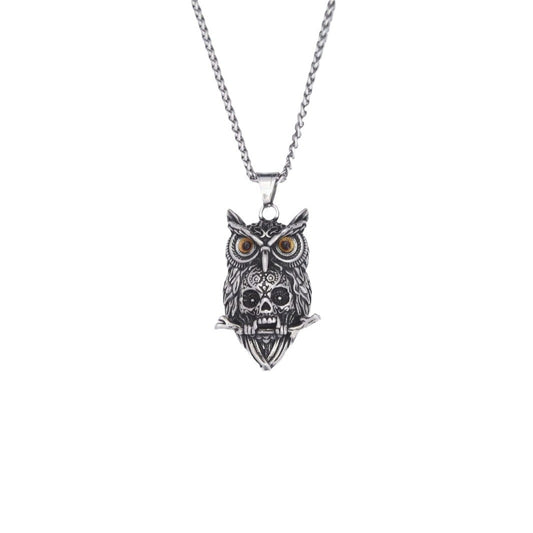 Retro Owl Skull Stainless Steel Pendant Necklace for Men