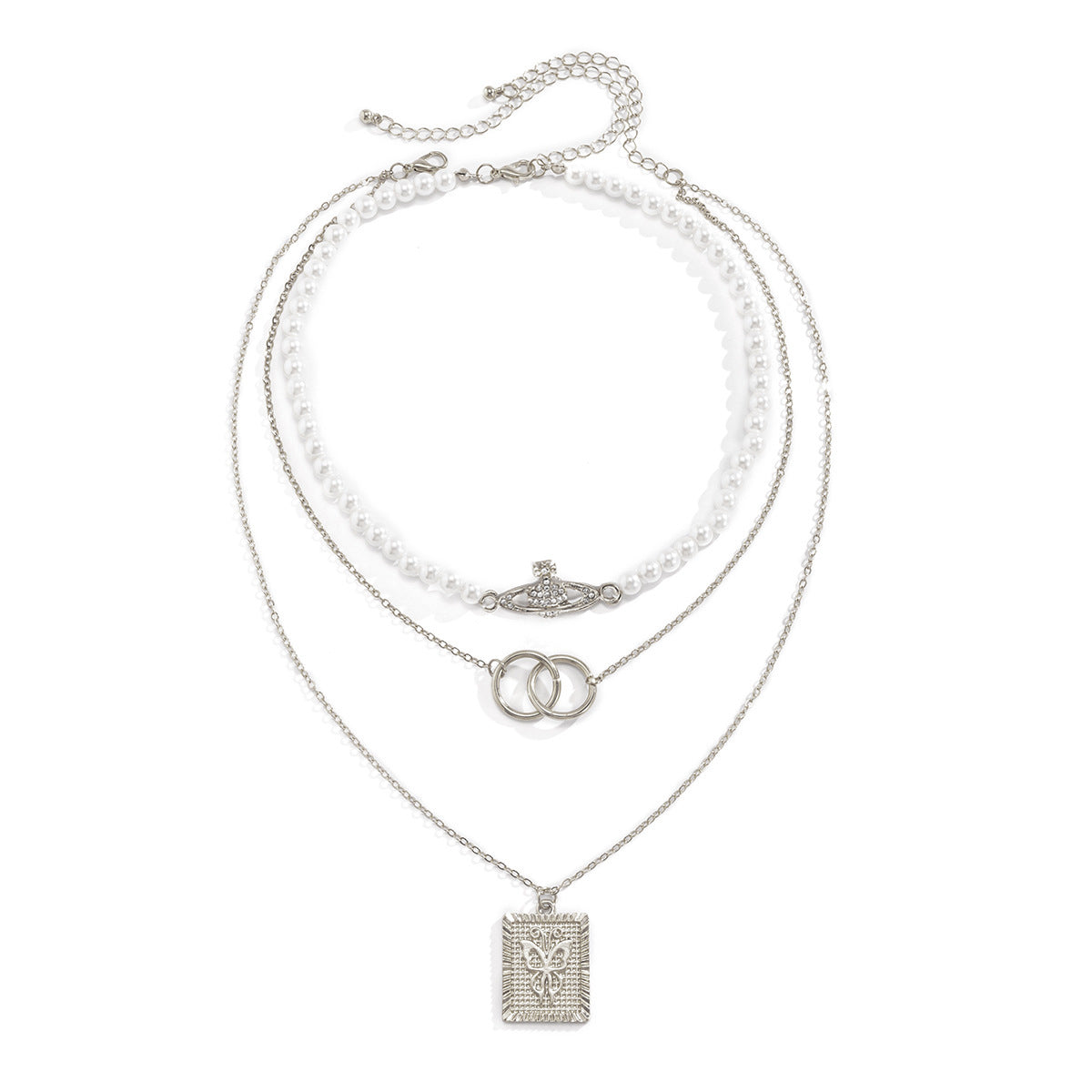 Zircon Planet Butterfly Necklace By Planderful Vienna Verve For Women Geometric Beaded Dual Ring Statement Jewelry