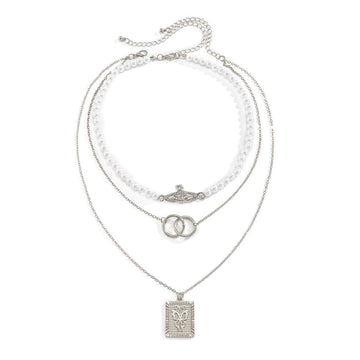 Zircon Planet Butterfly Necklace By Planderful Vienna Verve For Women Geometric Beaded Dual Ring Statement Jewelry