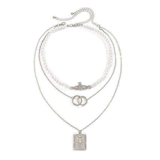 Zircon Planet Butterfly Necklace By Planderful Vienna Verve For Women Geometric Beaded Dual Ring Statement Jewelry