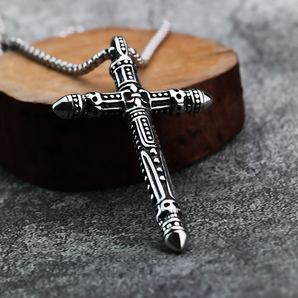 New Titanium Steel Retro Cross Necklace Pendant for Men