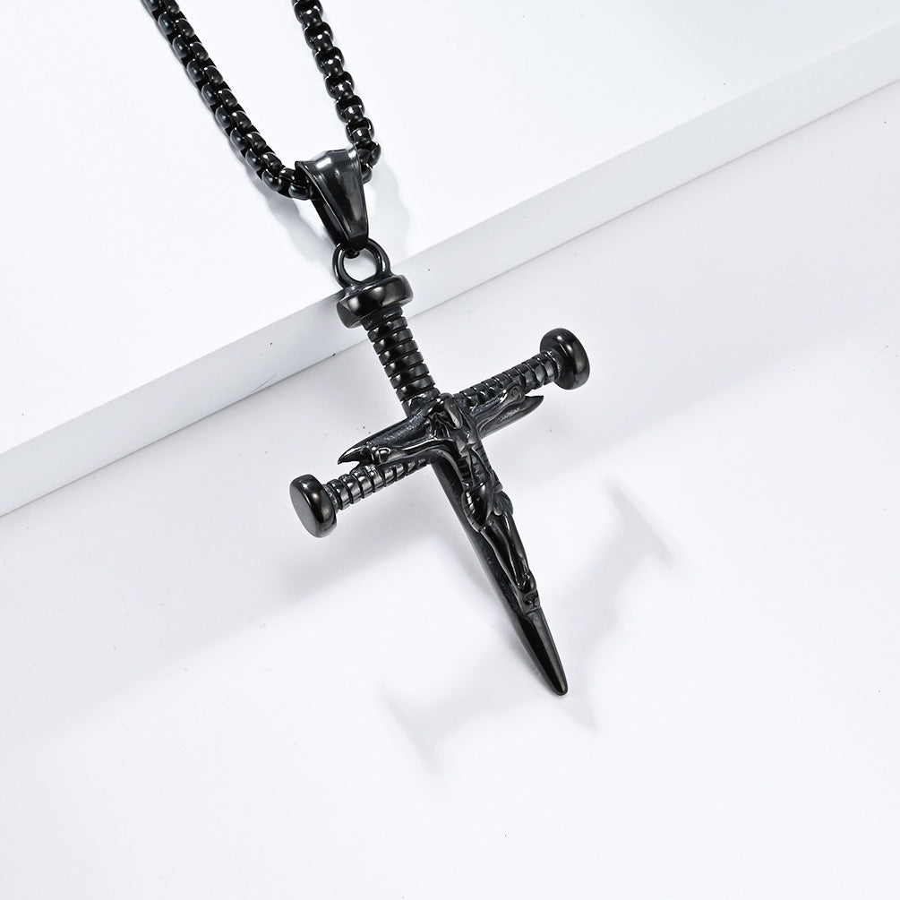 Cross-Border E-Commerce Retro Portrait Nails Cross Necklace