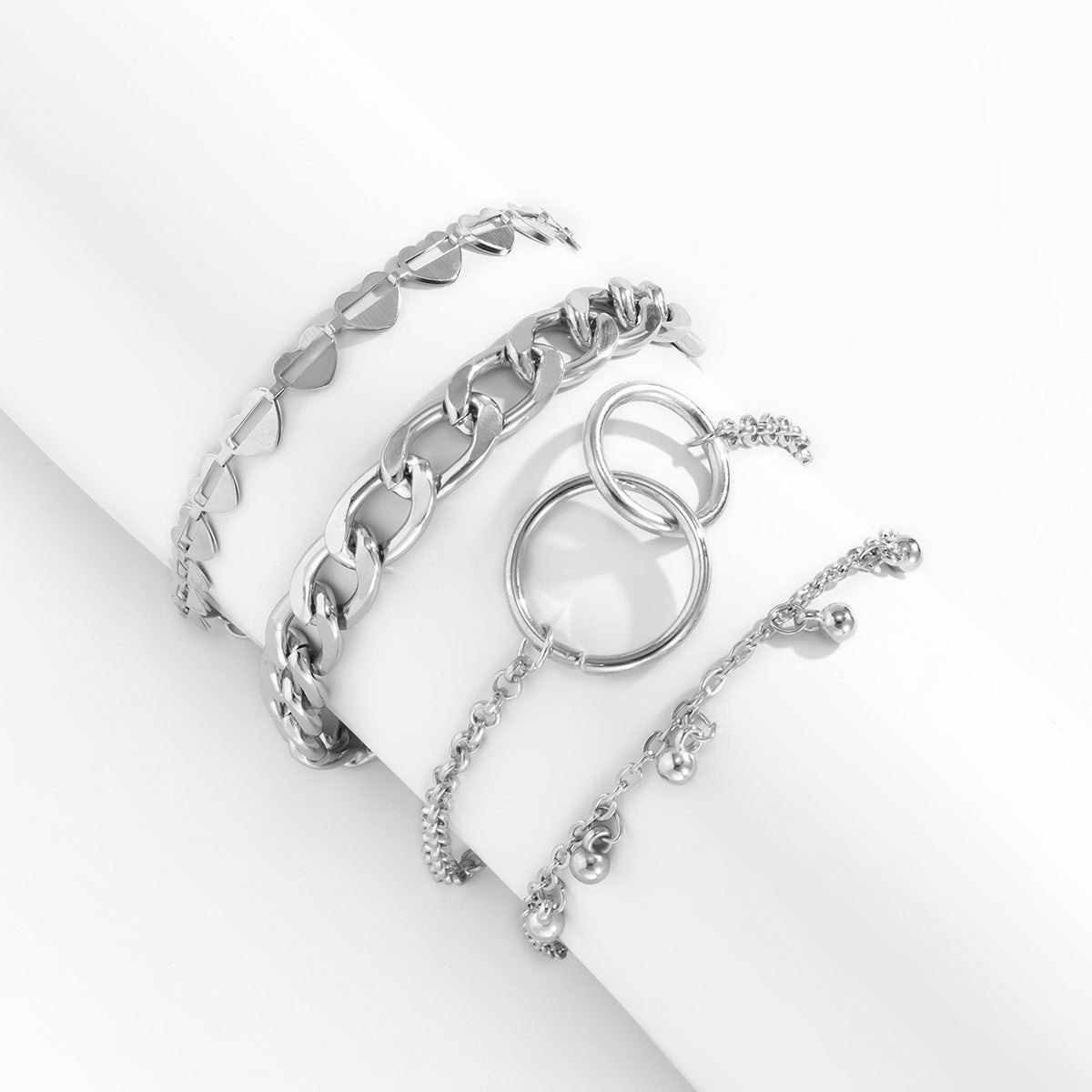 Planderful Vienna Verve Personalized Double Ring Hanging Ball Fringe Geometric Chain Bracelet For Women