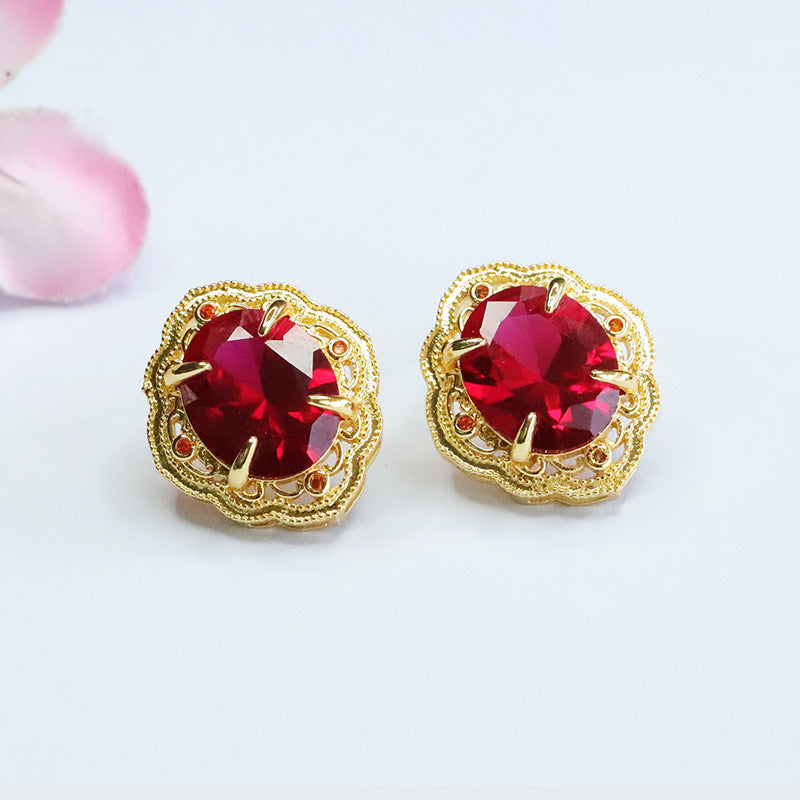 Lab-Grown Ruby Vintage Stud Earrings