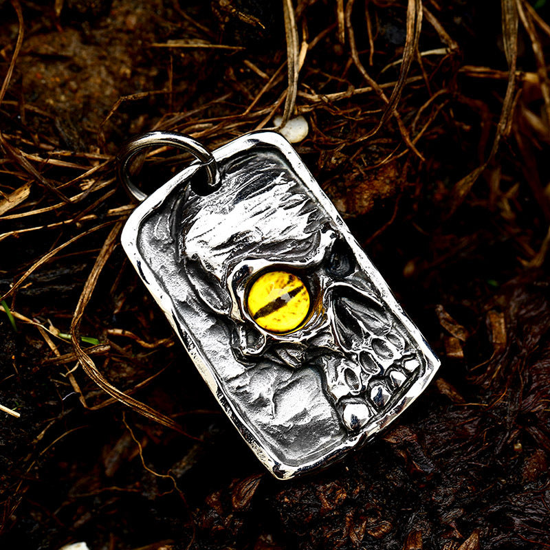Punk Titanium Steel Skull Pendant with Yellow Eye for Men - European and American Style