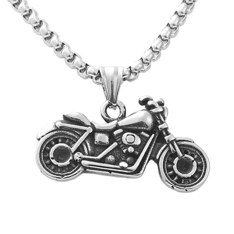 Titanium Steel Vintage Motorcycle Pendant Necklace for Men - Personalized Punk Style