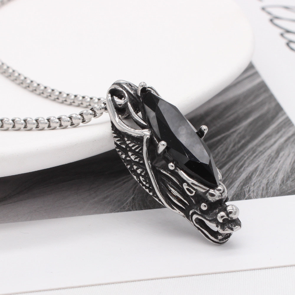 Dragon Head Pendant Titanium Steel Gemstone Necklace Unisex Protection Symbol By Planderful For Men And Women