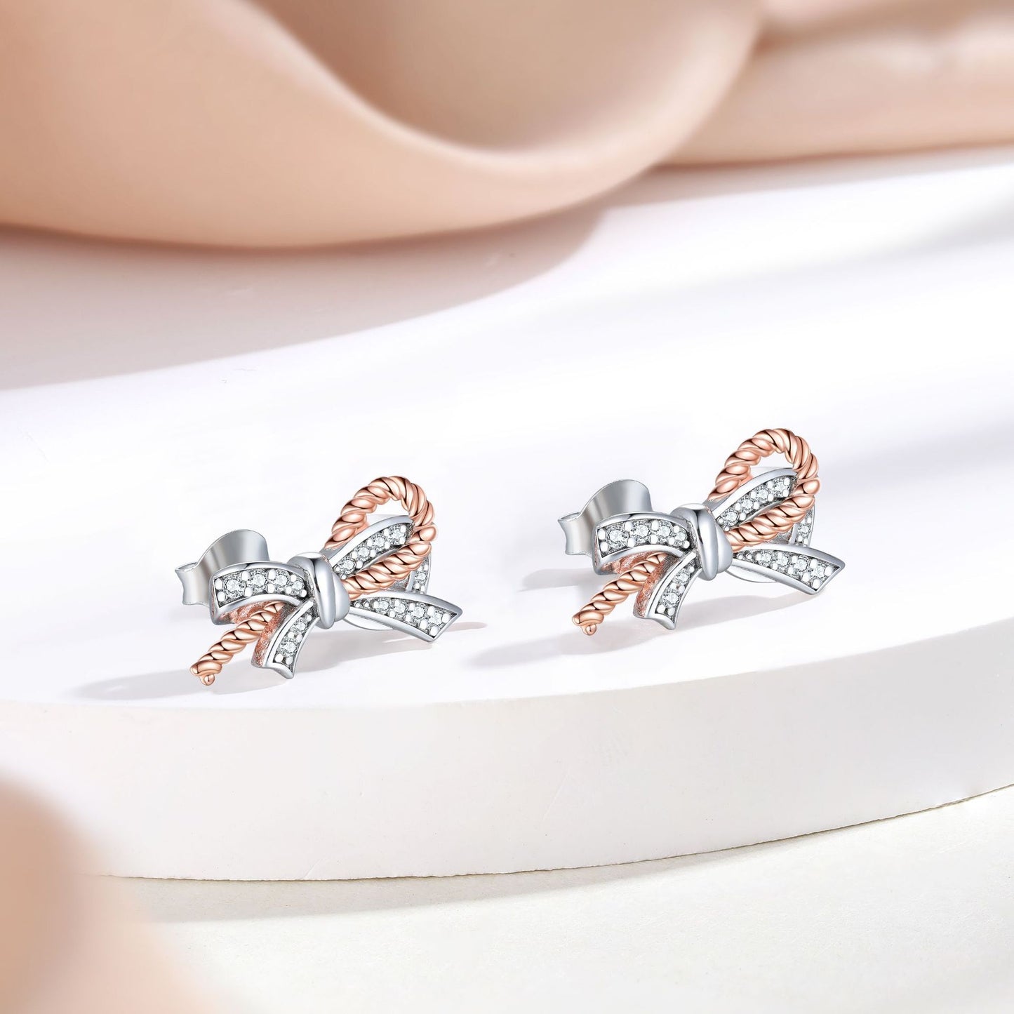 Twist Bow Sterling Silver Stud Earrings Women's Versatile Design