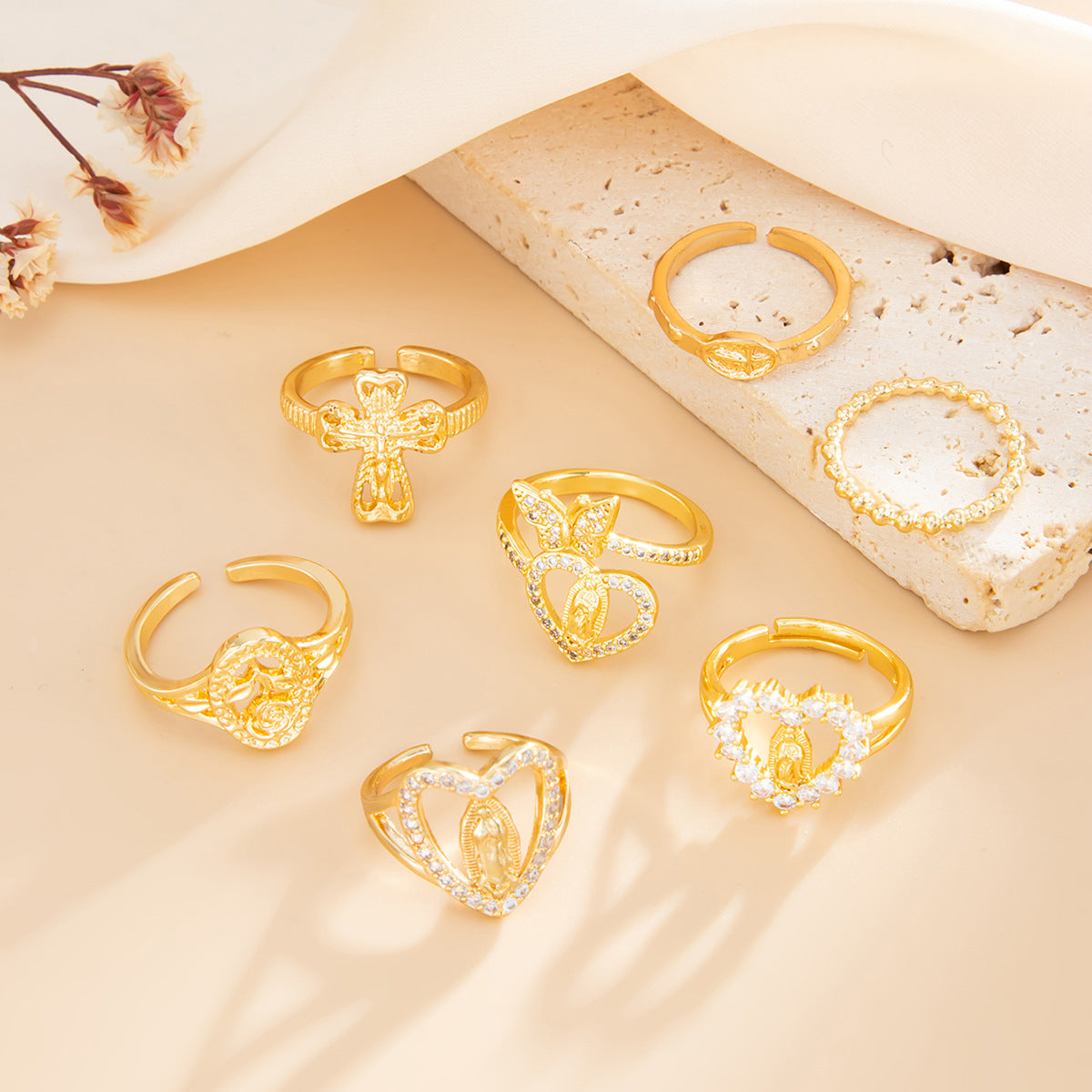Planderful Cross Ring Set For Women Vienna Verve Zircon Inlaid Love Butterfly Jewelry Statement