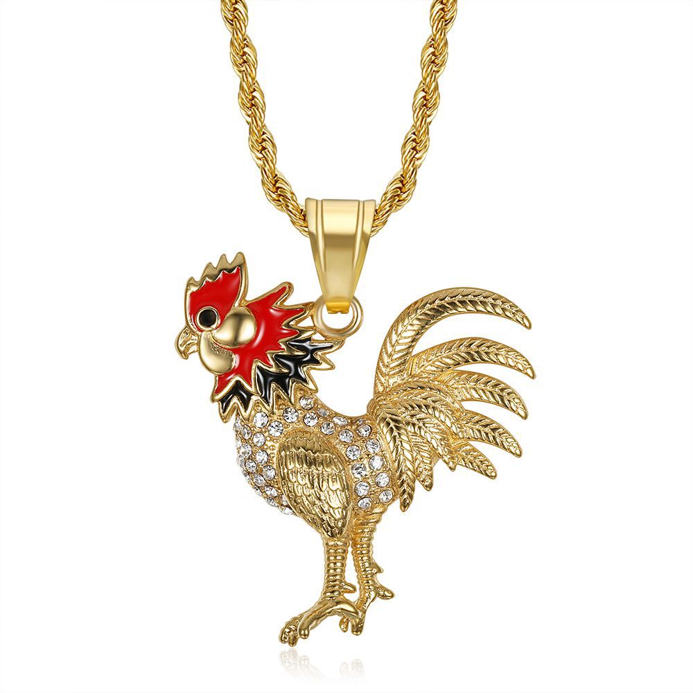 Zircon Necklace - Statement Gold Plated Rooster Pendant