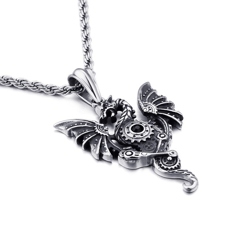 Punk Dragon Pendant for Men - Chinese Zodiac Inspired Stainless Steel Jewelry