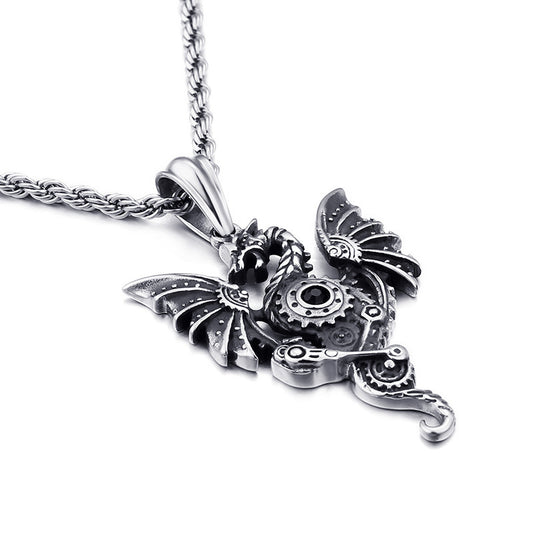 Punk Dragon Pendant for Men - Chinese Zodiac Inspired Stainless Steel Jewelry