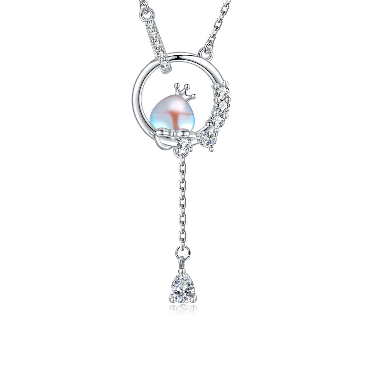 Planderful Dream Star Moonstone Necklace S925 Sterling Silver Tassel Zircon For Women Collarbone Jewelry