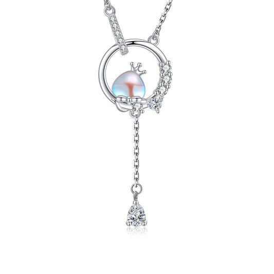 Planderful Dream Star Moonstone Necklace S925 Sterling Silver Tassel Zircon For Women Collarbone Jewelry