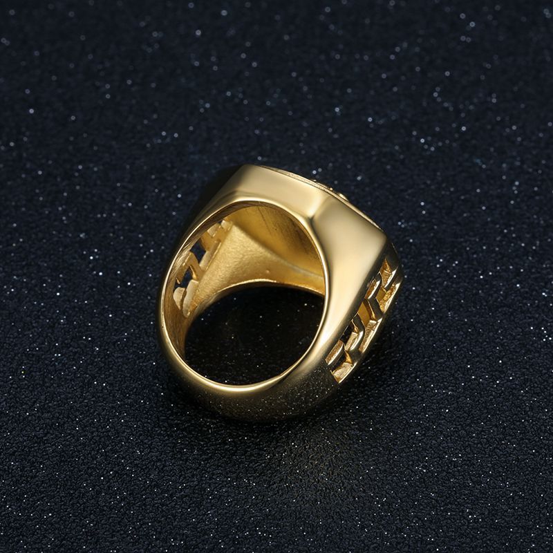Planderful Everyday Genie European And American Hip Hop Ring Gold Titanium Steel Durable For Men