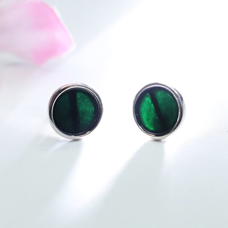 Dark Jadeite Round Stud Earrings