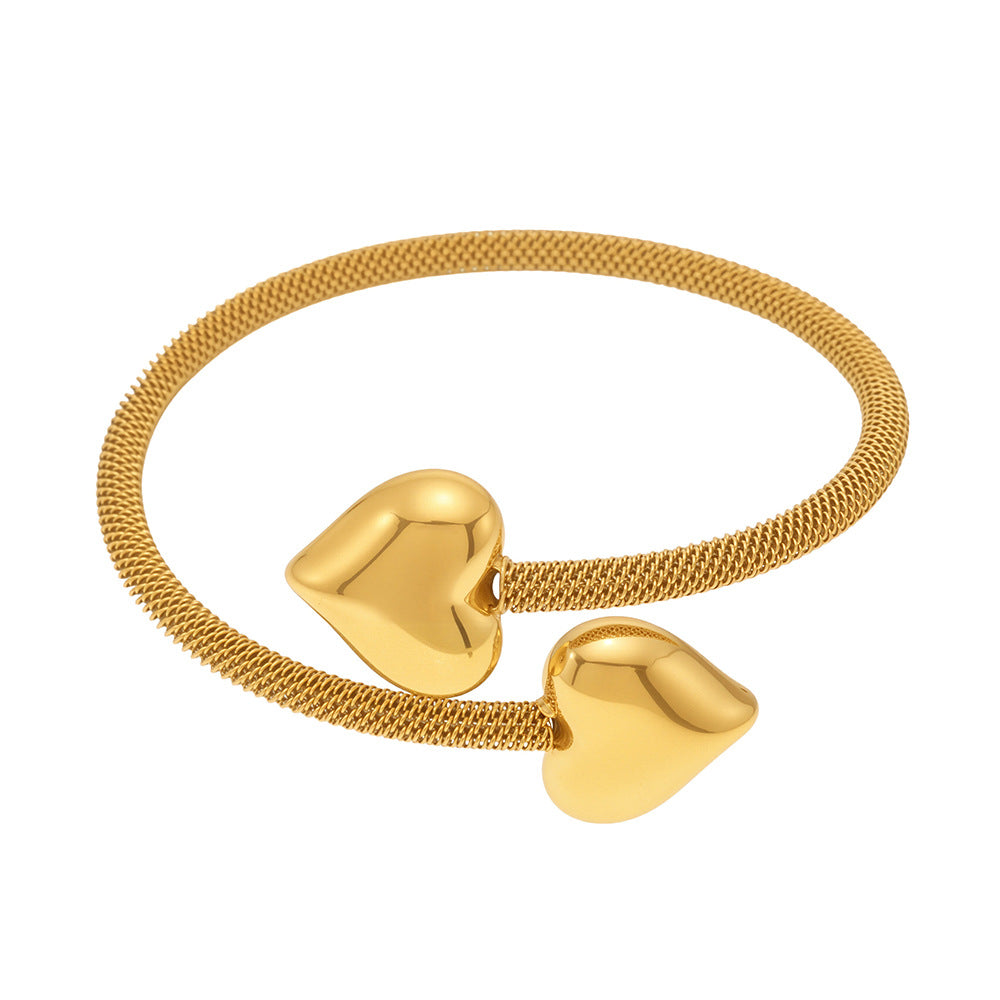 Planderful Peach Heart Elastic Bracelet 18K Gold Ladies