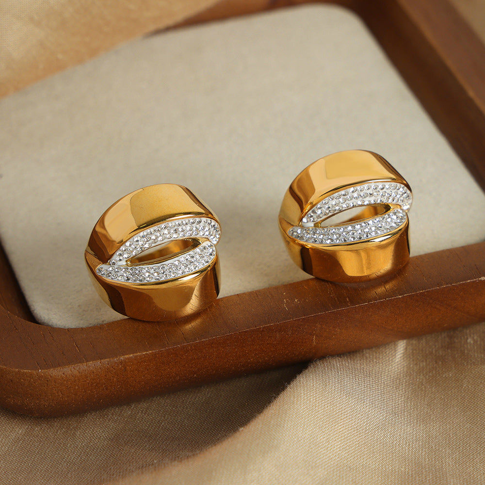 Gold-Plated Titanium Steel Geometric Zircon-Set Open Ring for Women