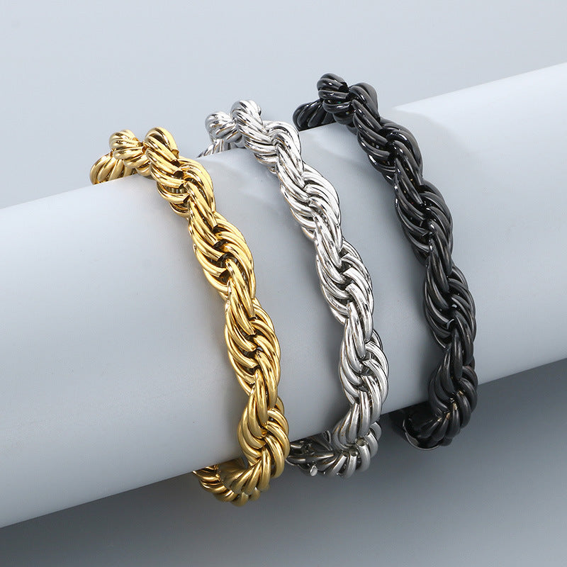 Twisted Rope Bracelet And Necklace Set Stainless Steel Men