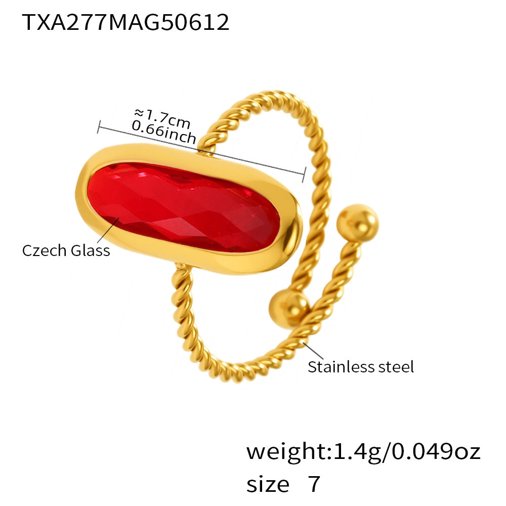 Planderful 18k Gold Stainless Steel Ring Women Czech Glass