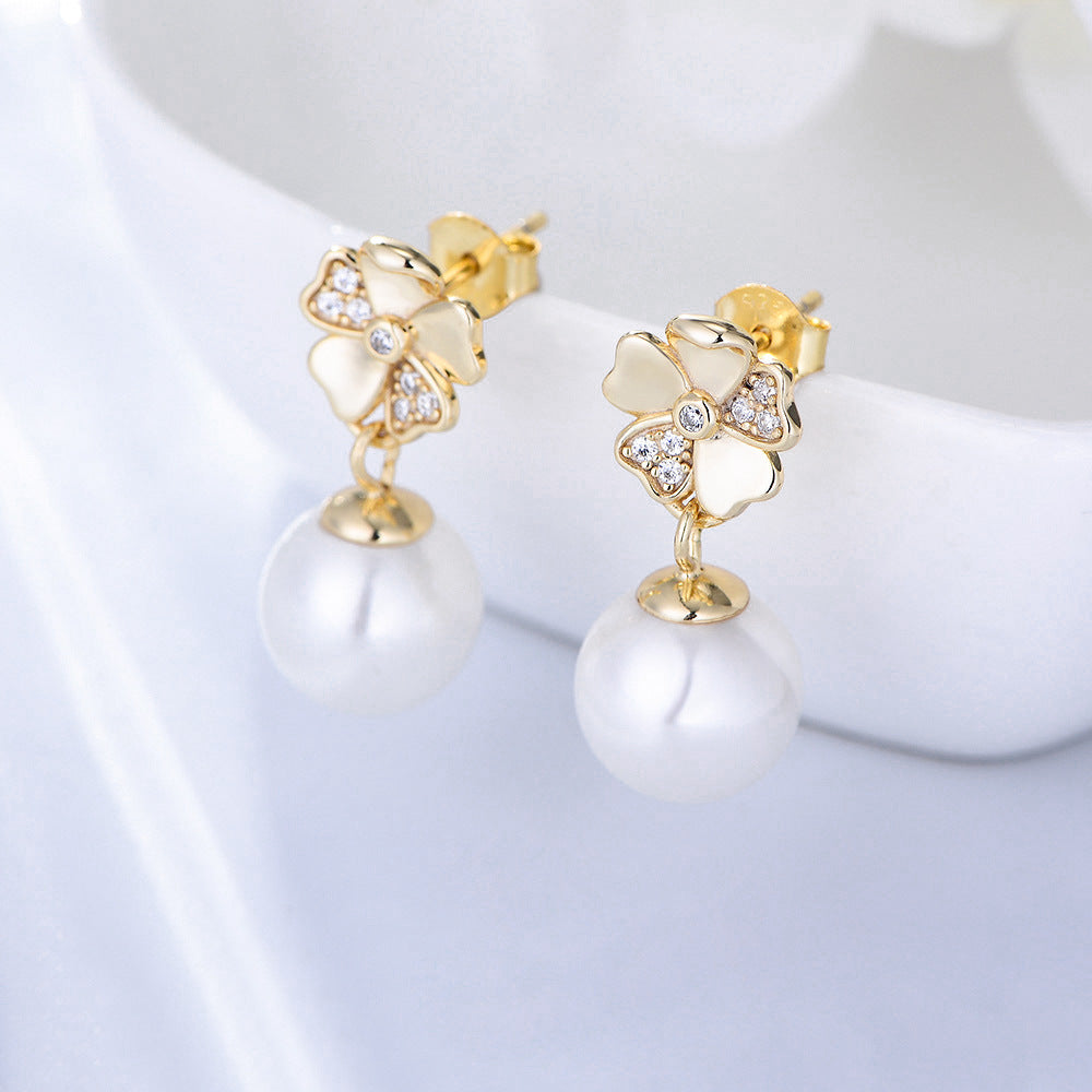 S925 Sterling Silver Flower Inlaid Zircon Earrings