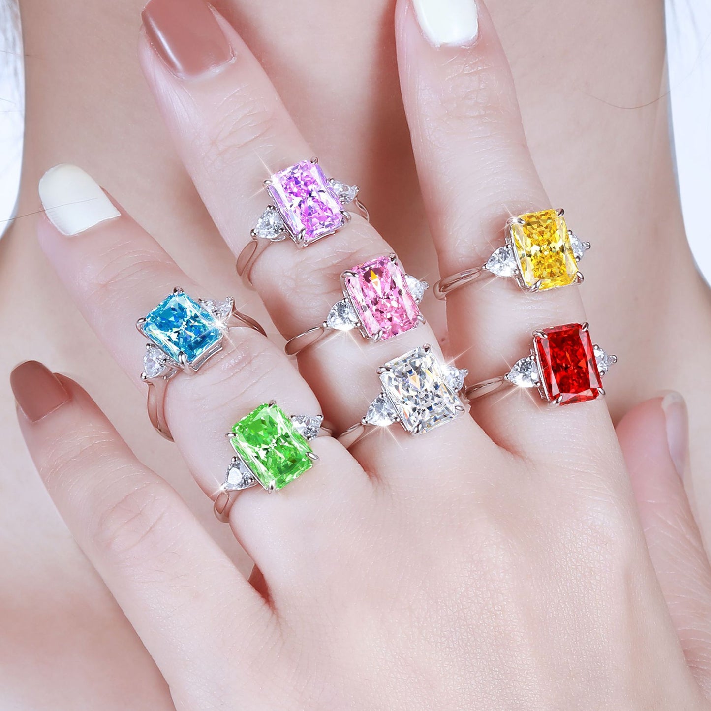 925 Sterling Silver Flame Ice Flower Cut Heart-Shaped Zircon Ring