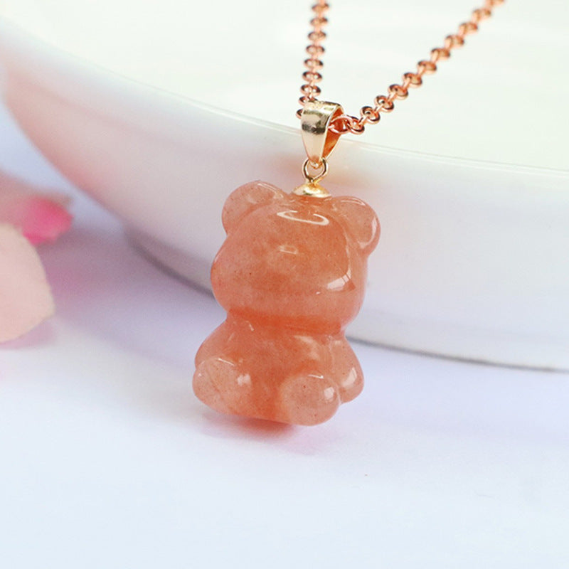 Orange Moonstone Bear 925 Silver Pendant — No Chain