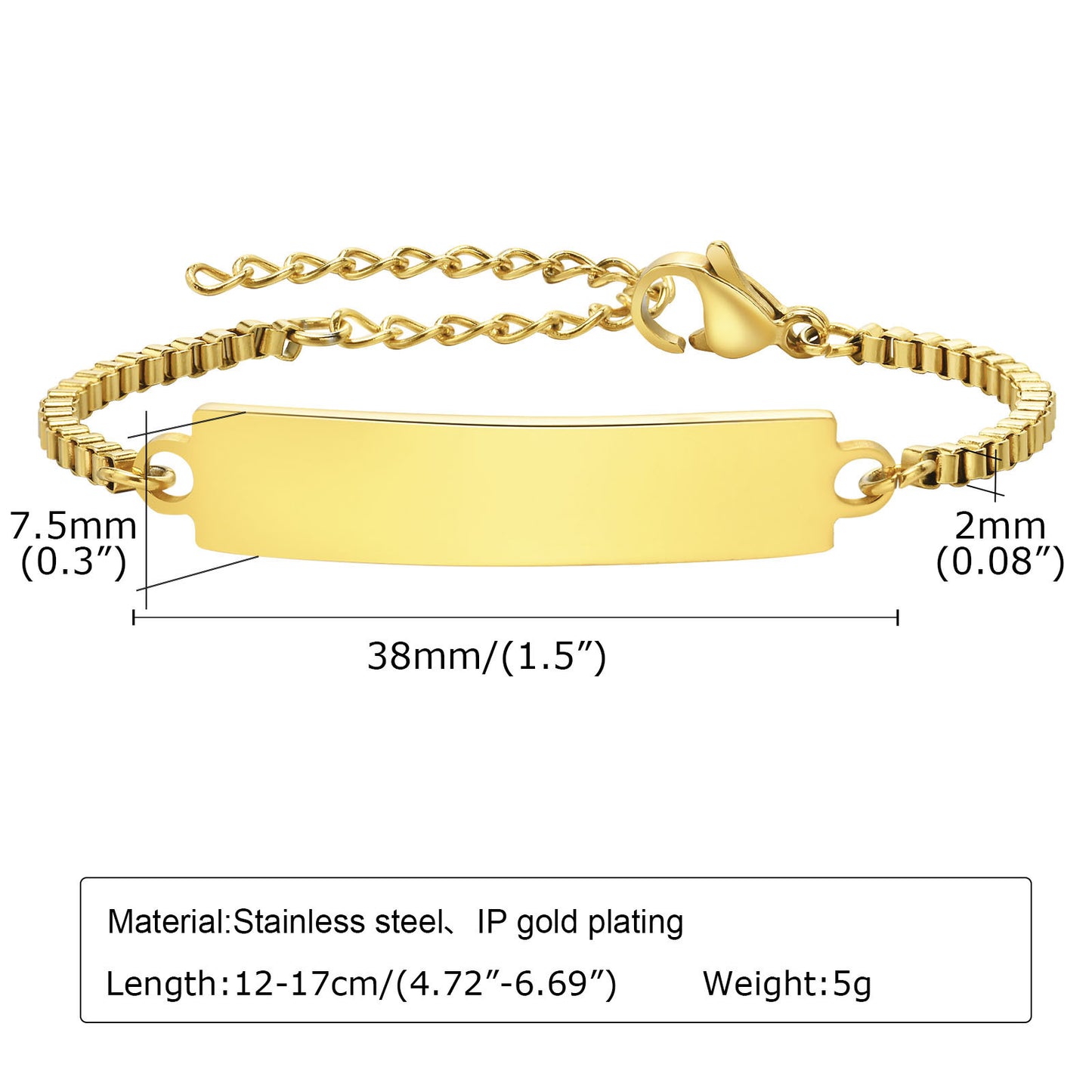 Personalized Simple Stainless Steel Curved Box Chain Bracelet