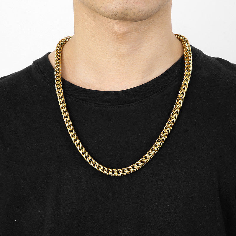 Hip-Hop Cool Round Grinding Three-Dimensional Necklace, Vacuum Electroplated Keel Chain Titanium Steel Men's