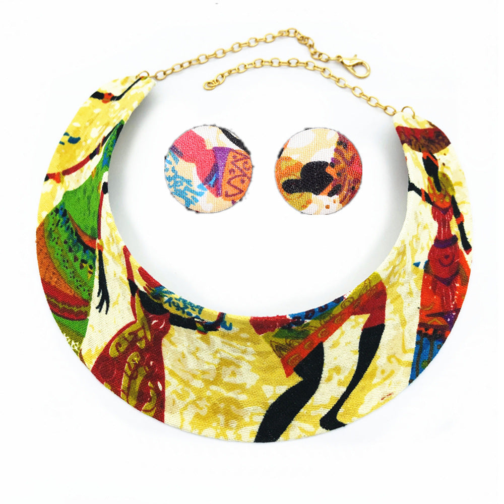 Exaggerated African Fabric Choker Set with Black Necklace - Handmade Amazon Ornament from the Savanna Rhythms Collection