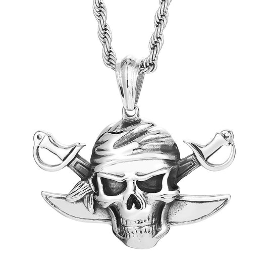 Trendy Men's Titanium Steel Skull Pendant - European, American & Caribbean Pirate Captain Design