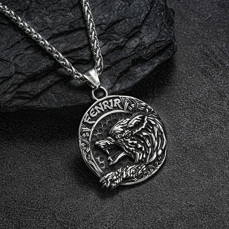 Planderful Titanium Steel Viking Wolf Head Pendant For Men Bold Hip Hop Stainless Necklace