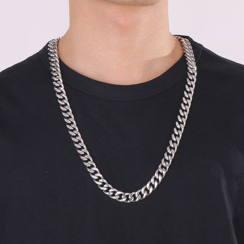 Stainless Steel Cuban Chain Bracelet, Rock Street Men's Vacuum Plated Four-Sided Grinding Square Necklace