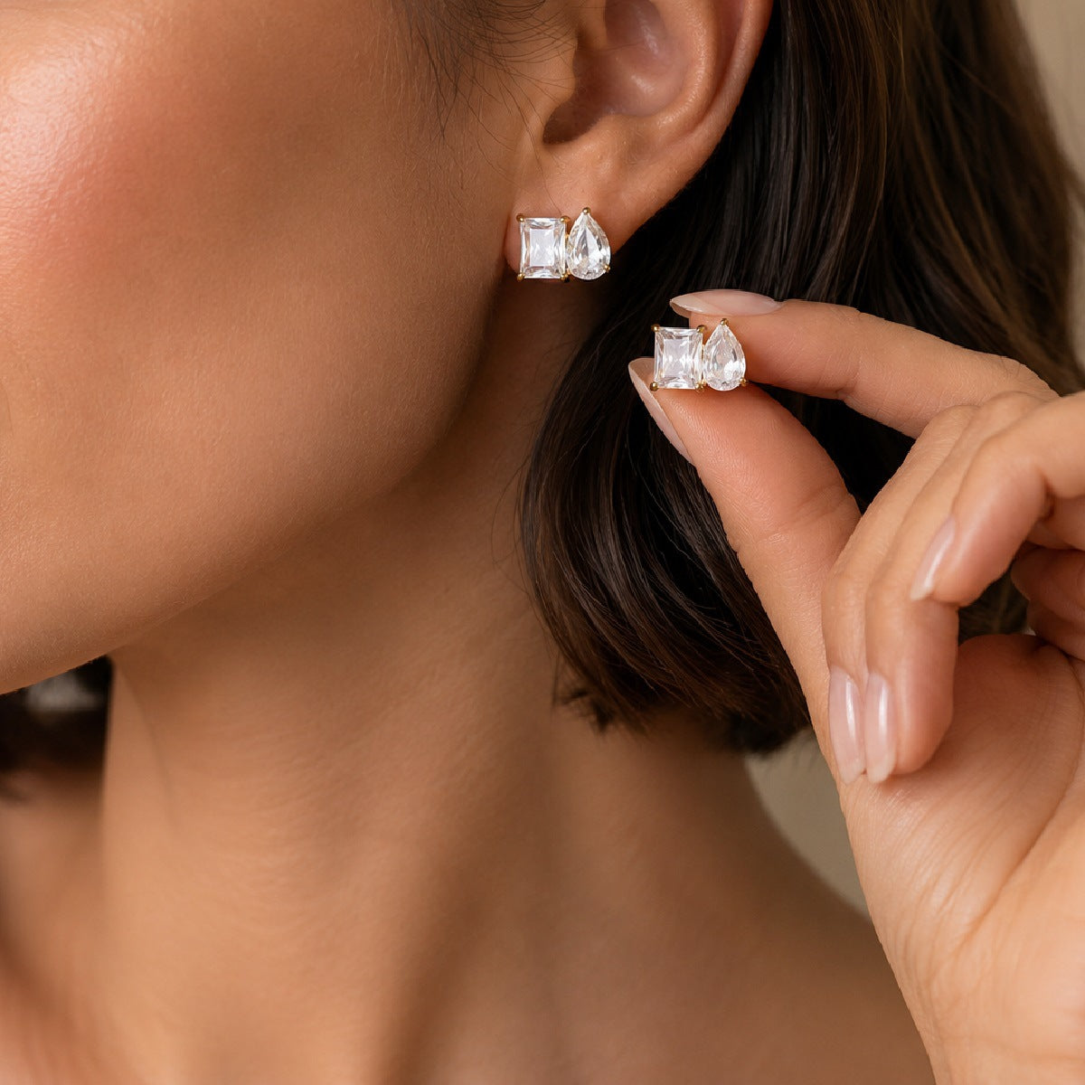 Planderful Vienna Verve Zircon Stud Earrings Stainless Steel Water Drop Square Design For Modern Women