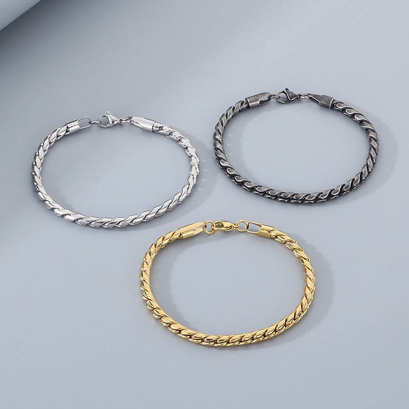 Planderful Mens INS Style S Shaped Stainless Steel Bracelet