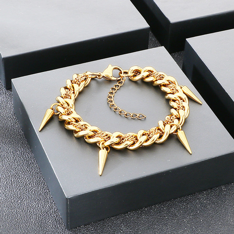 Rock Laminated Cuban Chain – Hip Hop Rivets With Extension Chain Titanium Steel Men's Bracelet
