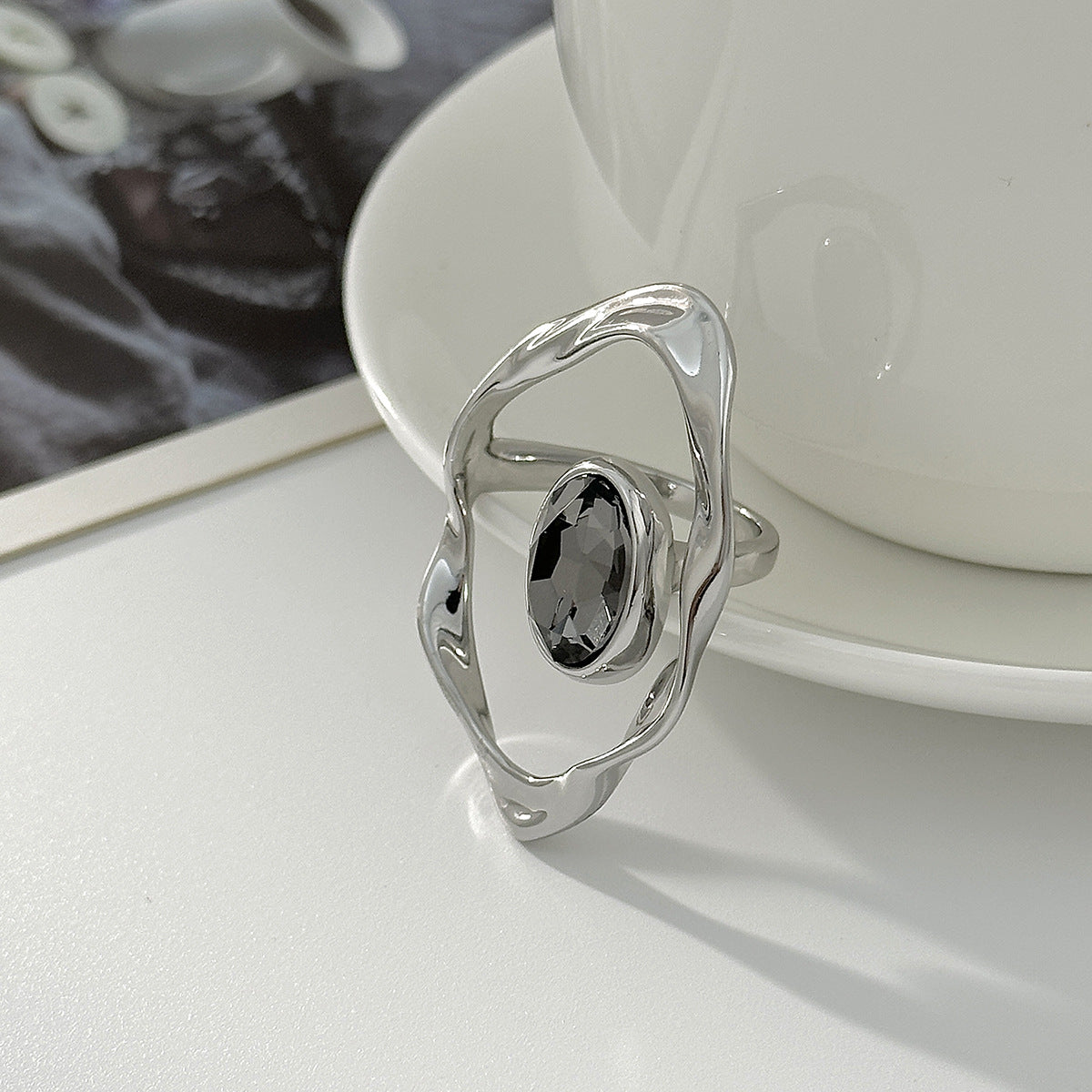 Black Acrylic Ring Planderful Vienna Verve For Minimalist Women Geometric Square Statement Jewelry