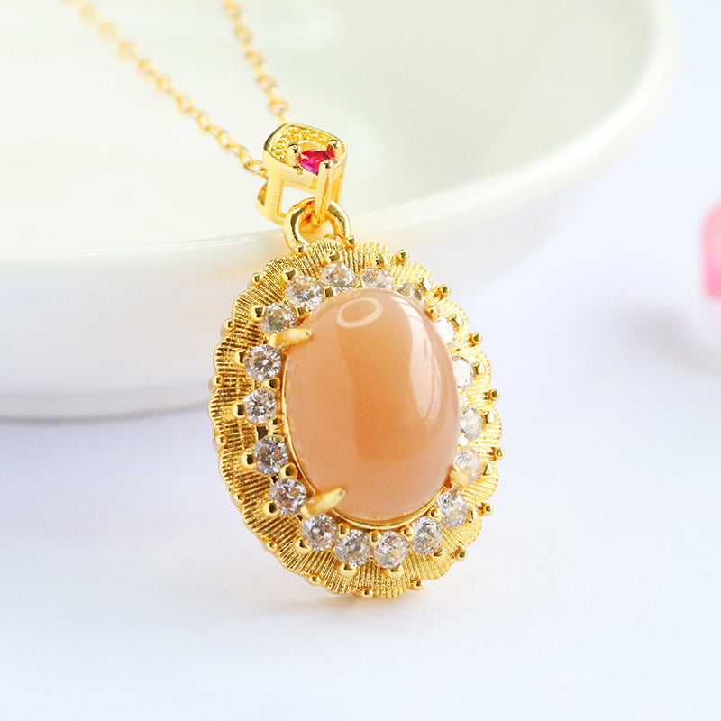 Orange Moonstone Teardrop Bail Pendant — No Chain