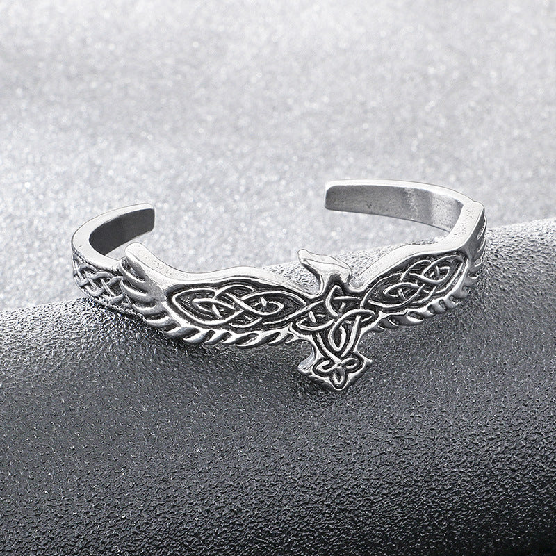 Nordic Viking Celtic Knot Crow – Punk Style Bamboo Feathers Stainless Steel Man Bracelet