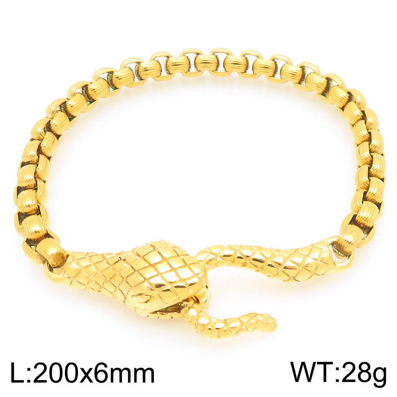 Punk Style Snakehead Layered Chain Men's Titanium Steel Bracelet